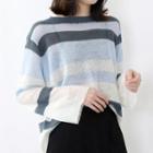 Long-sleeve Striped Knit Top Blue - One Size