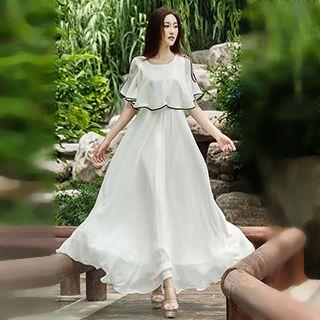 Short-sleeve Mock Two Piece Maxi Dress