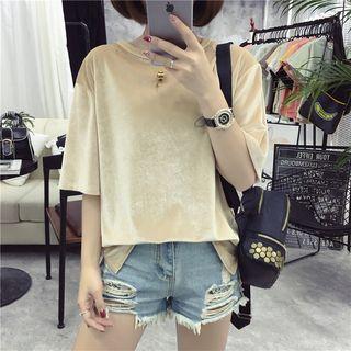 Elbow-sleeve Velvet Top