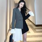 Mock Two-piece Long-sleeve Double Breasted Coat Dress