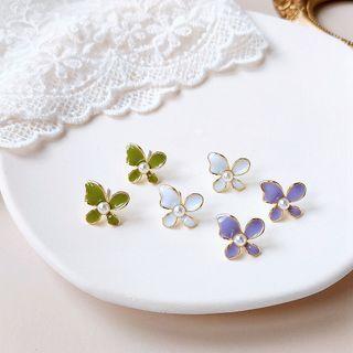 Flower Glaze Earring 1 Pair - B-203 - White - One Size