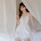 Set: Spaghetti-strap Lace Trim Swim Dress + Shorts