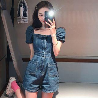 Denim Puff Short-sleeve Playsuit
