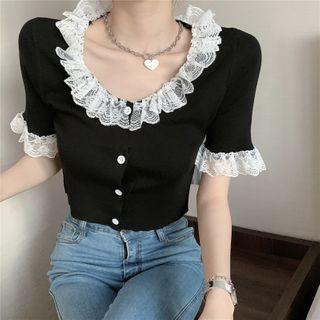 Lace-trim Cropped Cardigan