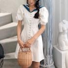 Sailor Collar Short-sleeve A-line Dress White - One Size