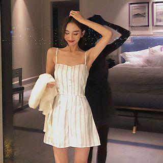 Striped Sleeveless Playsuit As Figure - One Size