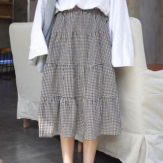 Plaid Midi A-line Dress Gingham - Black & White - One Size