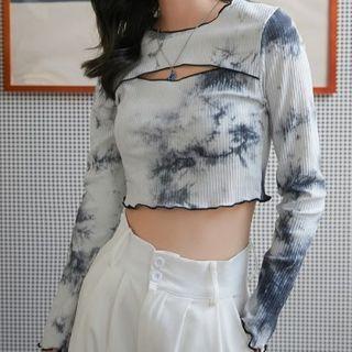 Tie-dye Print Cutout Cropped T-shirt