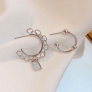 Asymmetrical Alloy Open Hoop Earring 1 Pair - Silver Needle - Silver - One Size