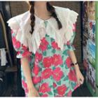 Short-sleeve Floral Printed Lace Collar Blouse