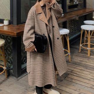 Plaid Double-breasted Midi Coat As Shown In Figure - One Size