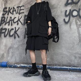 Elbow-sleeve Cargo T-shirt / Wide-leg Shorts