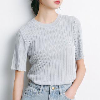 Rib Elbow-sleeve Top