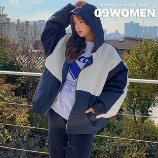 Color-block Quilted Zip-up Hoodie