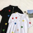 Heart Embroidered Short-sleeve Shirtdress