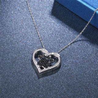Glass Bead Paw & Heart Pendant Necklace Platinum - One Size