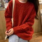 Textured Knit Sweater Red - One Size