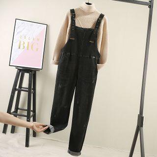 Distressed Denim Dungaree Pants