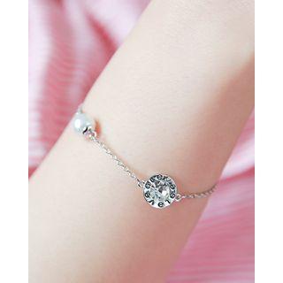 Rhinestone-disc Faux-pearl Chain Bracelet