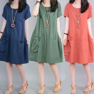 Short-sleeve Plain Tunic Dress