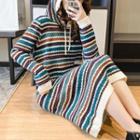 Striped Hooded Midi A-line Knit Dress