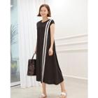 Cap-sleeve Contrast-trim Long T-shirt Dress