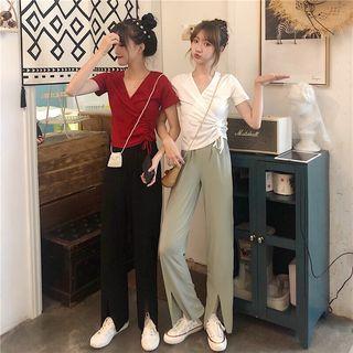 V-neck Short Sleeve T-shirt / Wide Leg Pants