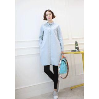 Half-placket Pocket-side Cotton Dress