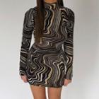 Long-sleeve Print Cutout Mini Dress