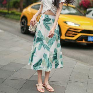High-waist Print Slit A-line Skirt