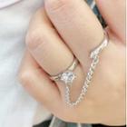 Rhinestone Alloy Chain Double Ring Silver - One Size