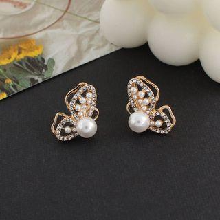 Butterfly Rhinestone Faux Pearl Earring