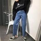 High-waist Straight-cut Frayed Hem Jeans