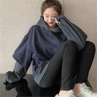 Hooded Layered Loose-fit Sweatshirt Navy Blue - One Size