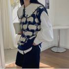 Long-sleeve Wide Collar Blouse / Sheep Print Sweater Dress