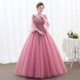 3/4-sleeve Evening Ball Gown