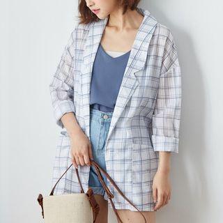Single Buttoned Check Light Jacket