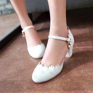 Chunky Heel Floral Cutout Sandals