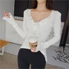 Bell-sleeve Dip-back Ribbed Top