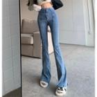 Mid Waist Washed Flared Jeans