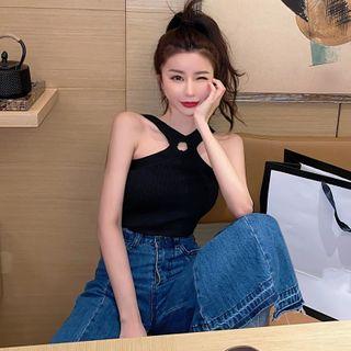 Halter Sleeveless Rib Knit Top