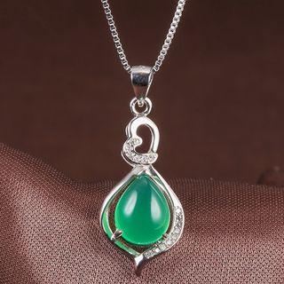 925 Sterling Silver Gemstone Pendant Necklace Green - One Size