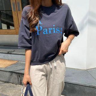 Drop-shoulder Paris Letter Print Sweatshirt