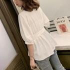 Elbow-sleeve Wrap-front Blouse