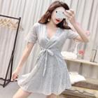 Sequined Short-sleeve Mini A-line Dress