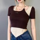 Mock Two-piece Halter-neck Cut-out T-shirt