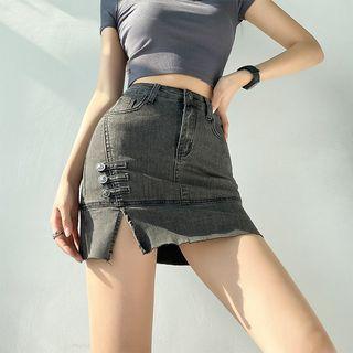 Details Denim Mini Pencil Skirt