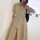 Single-breasted Long Trench Coatdress Beige - One Size