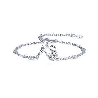 925 Sterling Silver Twelve Horoscope Aquarius Bracelet With White Cubic Zircon