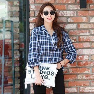 Notched-collar Plaid Cotton Shirt